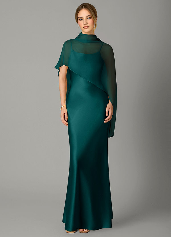 Azazie Jaleesa Bridesmaid Dresses Peacock A-Line High Neck Stretch Satin Dress image1
