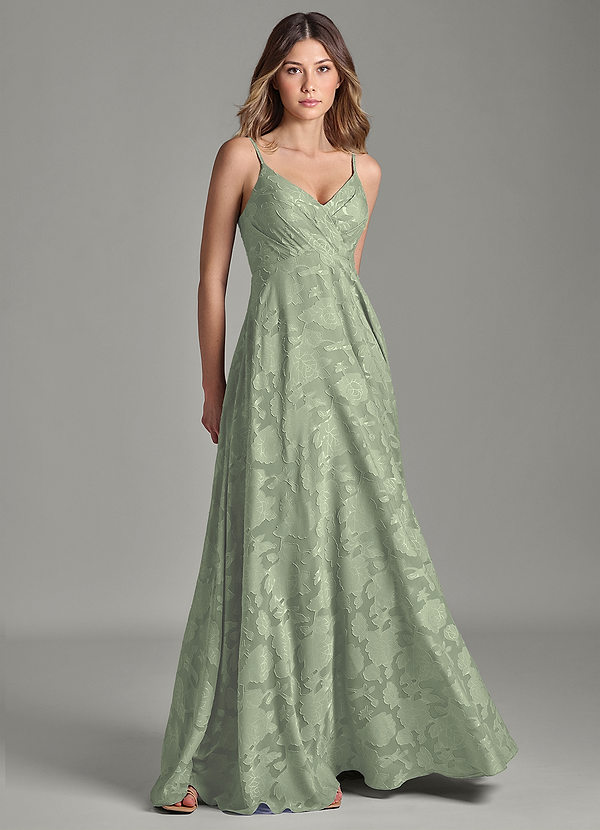 Azazie Amani Bridesmaid Dresses Agave A-Line Pleated Floral Burnout Dress image1