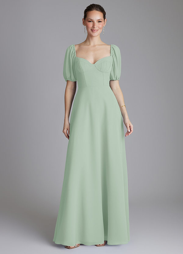 Azazie Fatima Bridesmaid Dresses Agave A-Line with Pockets Chiffon Dress image1