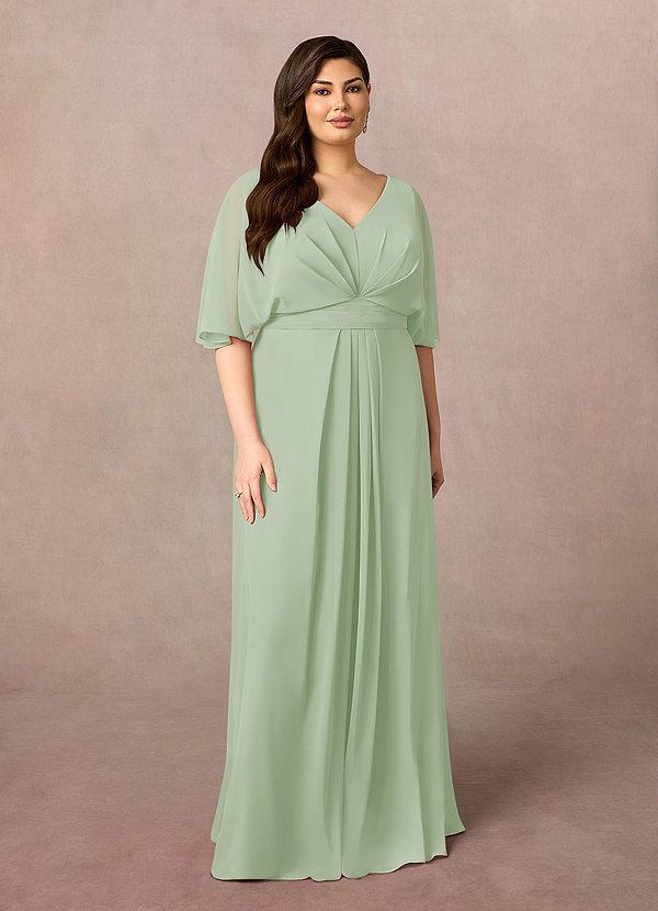 Azazie Oksana Mother of the Brides Dresses Dusty Sage A-Line V-Neck Pleated Chiffon Dress image1