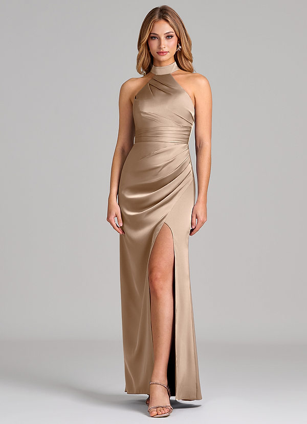 Azazie Karlotta Brudtärneklänningar Klä av Tubklänning i Stretch Satin Plisserad Taupe image1
