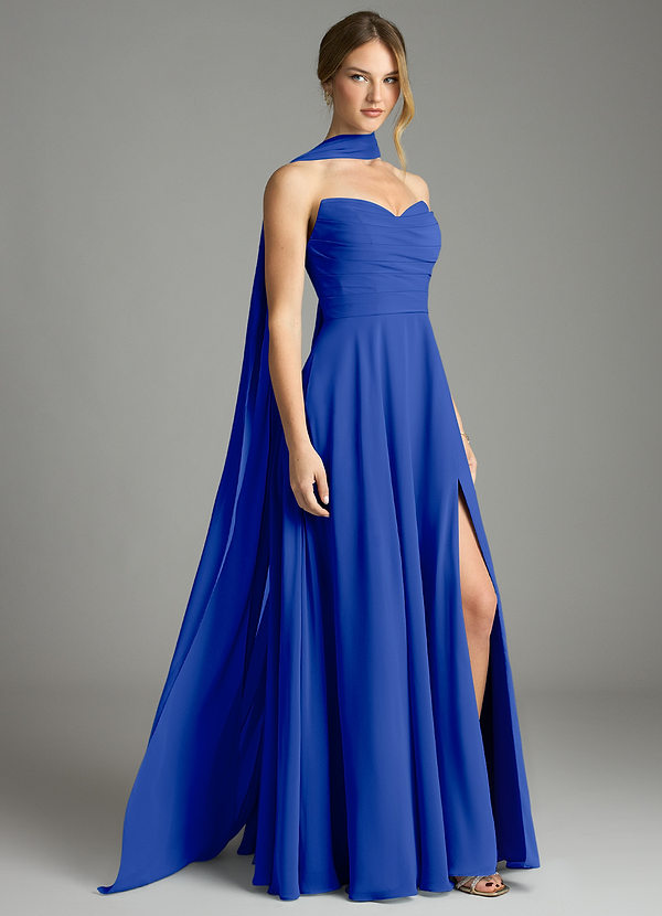 Azazie Ayla Abiti da Damigella Abito A-Line in Chiffon Scollo a Cuore Blu Reale image1