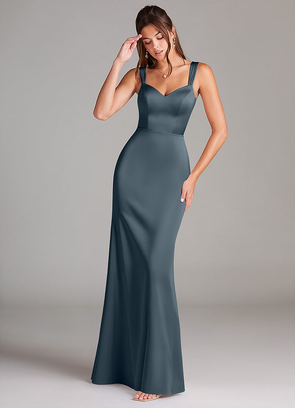 Azazie Denice Bridesmaid Dresses Twilight Sheath Pleated Stretch Satin Dress image1