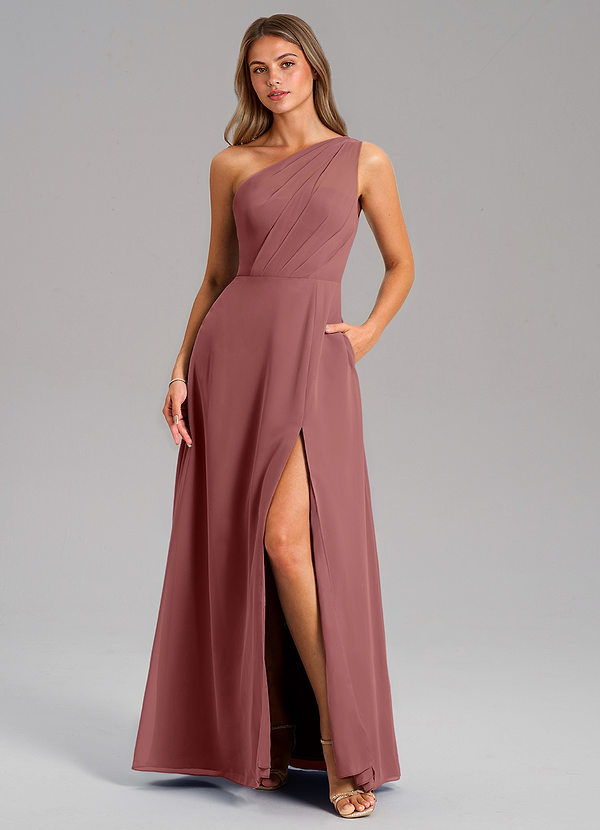 Azazie Phaedra Brautjungfernkleider A-Linie One-Shoulder Chiffon Kleid Amethyst image1
