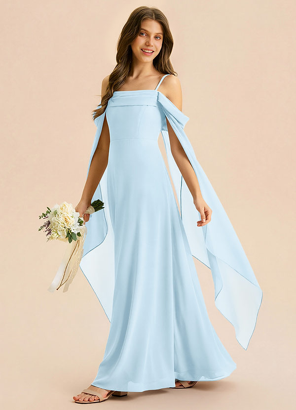 Azazie Moana Junior Sky Blue A-Line Pleated Chiffon Dress image1