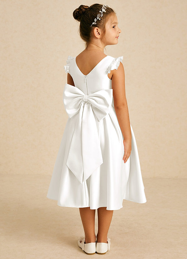 Azazie Francine Flower Girl Dresses Ivory A-Line Bow Matte Satin Dress image1