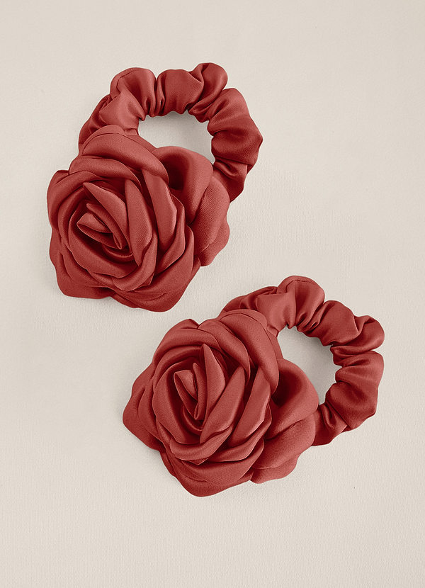 front Matching Color Matte Satin Rose Scrunchie Set