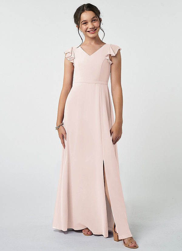 Azazie Claudine Junior Rose Petal A-Line Pleated Chiffon Dress image1