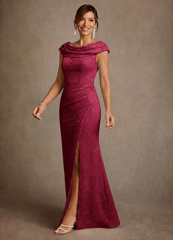 Azazie Irvine Mother of the Brides Dresses Burgundy A-Line Pleated Floral Burnout Dress image1