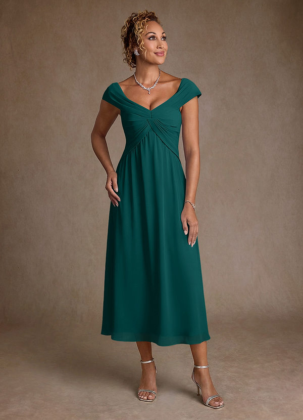 Azazie Mirta Suknie dla Matki Panny Młodej Linia A Pofałdowany Kwiatowe wypalenie Długość herbaty Sukienka image1