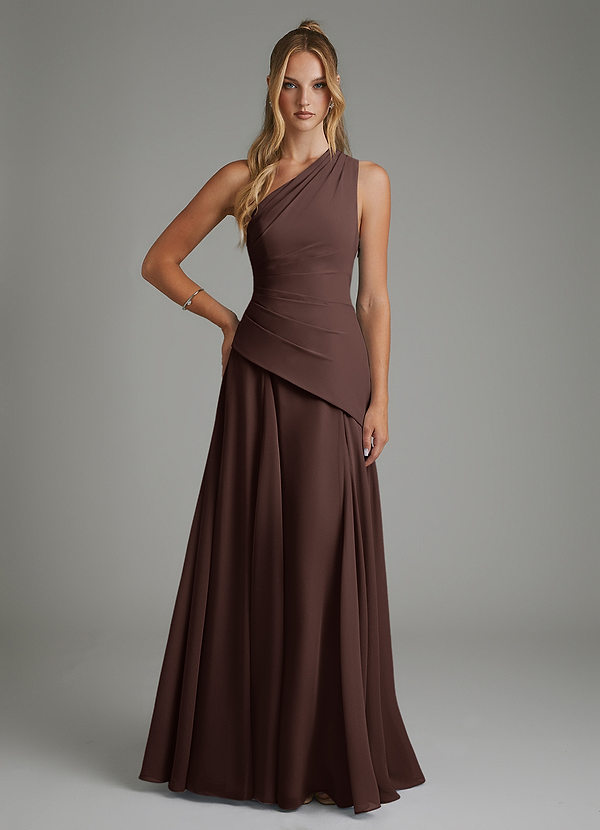 Azazie Holly Bridesmaid Dresses Ganache A-Line Corset Chiffon Dress image1