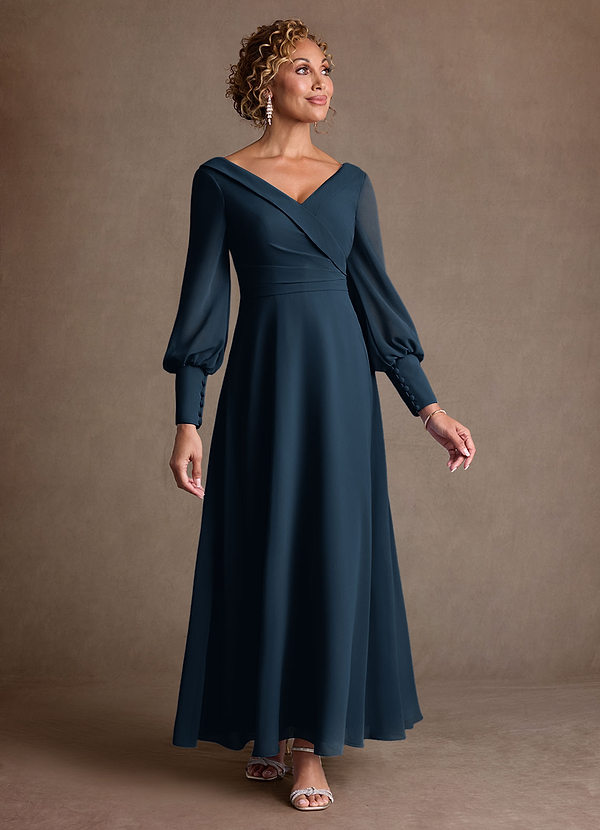 Paterson Vestidos para la madre de la novia Vestido Azul Marino Oscuro de Gasa de Corte en A con Plisado image1