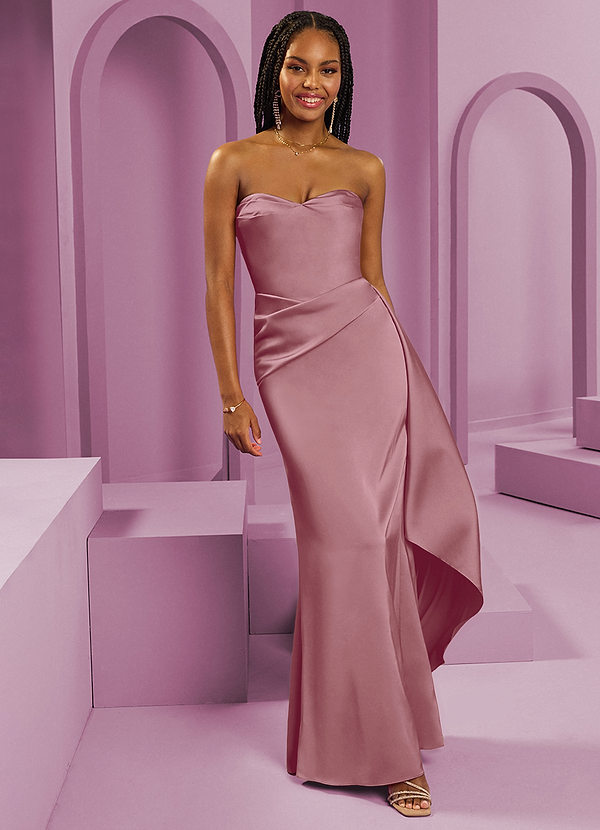 Barbie ♥ Azazie Bridesmaid Dresses Vintage Mauve Sheath Strapless Stretch Satin Convertible Dress image1