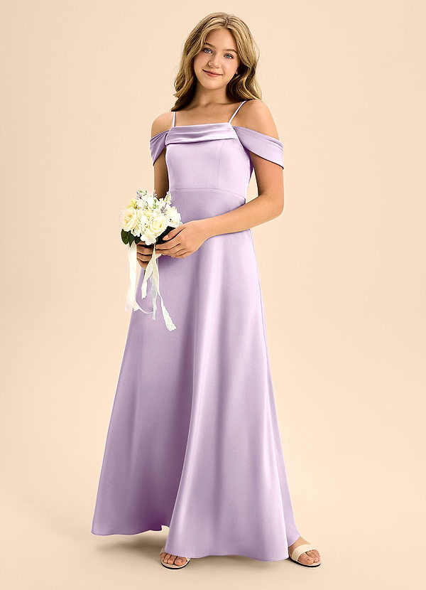 Azazie Anselie Junior Vestido de Lila Esmerilada de Satén Elástico de Corte En A con Vestidos sin tirantes image1