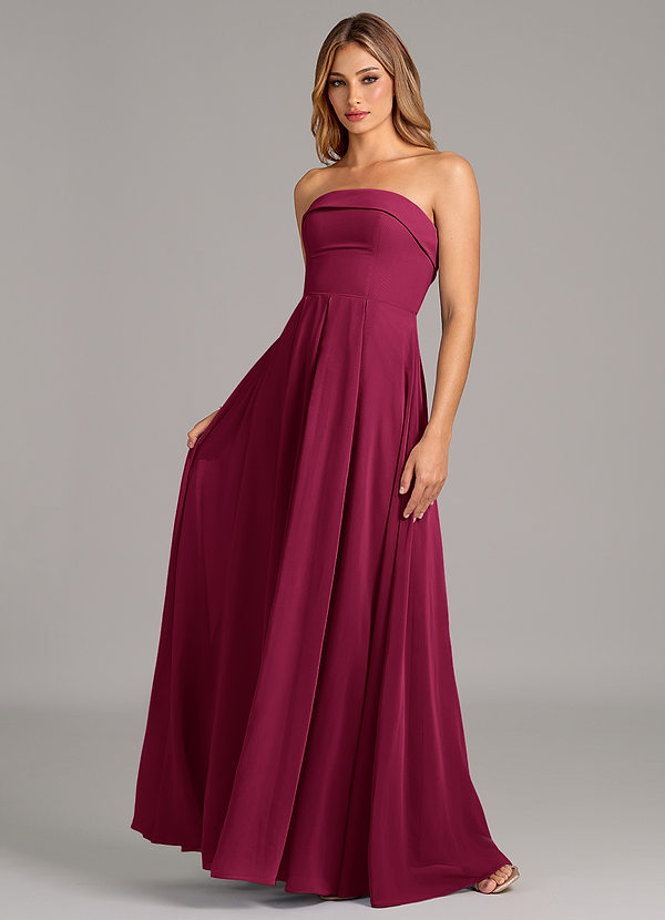 Lucienne Bridesmaid Dresses Burgundy A-Line Strapless Chiffon Convertible Dress image1