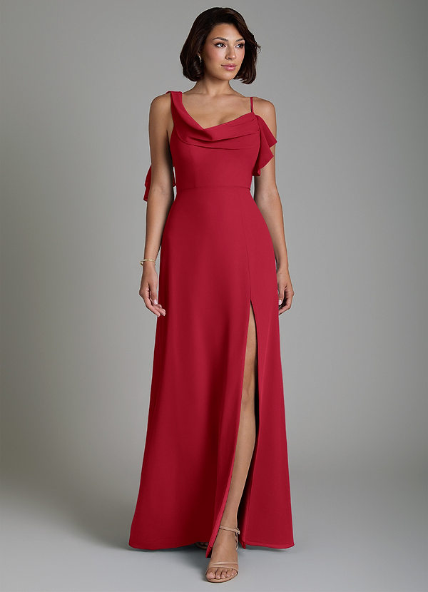 Azazie Jayden Bridesmaid Dresses Scarlet A-Line Side Slit Chiffon Dress image1
