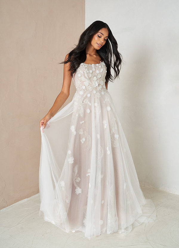 Azazie Armadan Vestidos de Novia Vestido de Blanco Diamante Arena de Tul de Corte en A con Lentejuela image1