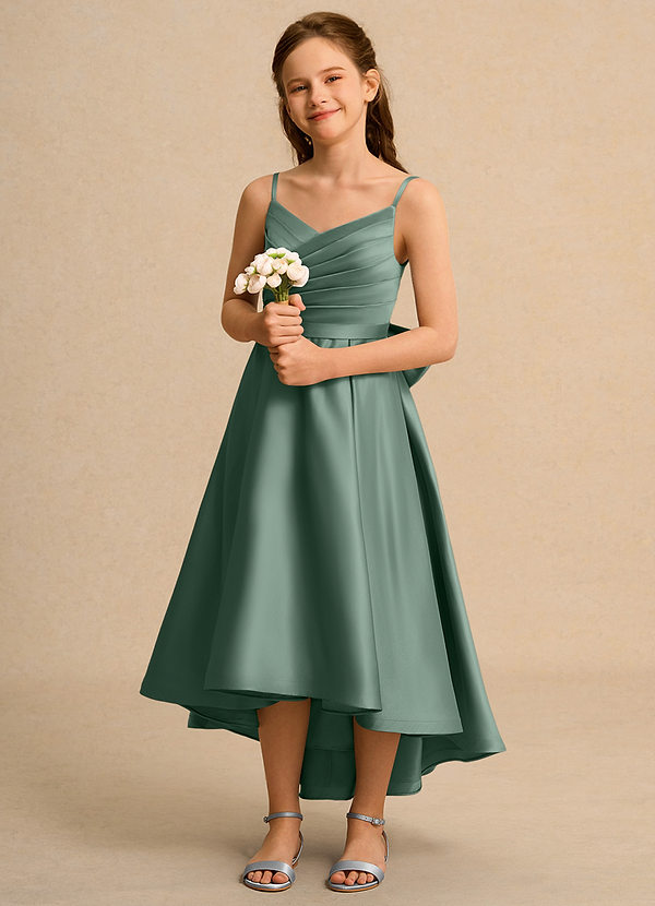 Azazie Sweets Girl Vestidos de Niña de Flores Vestido de Eucalipto de Satin Mate de Corte En A con Plisado image1