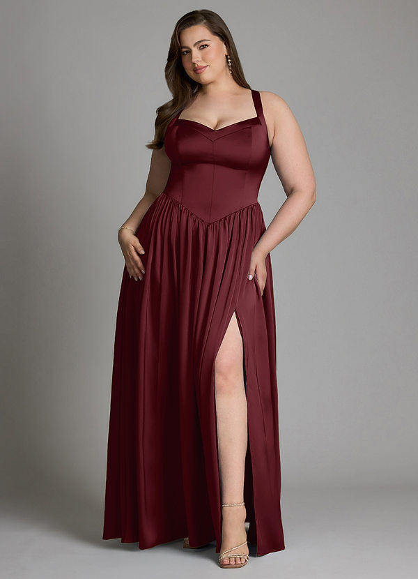 Azazie Francis Abiti da Damigella Abito A-Line in Raso Elasticizzato Corsetto Cabernet image1