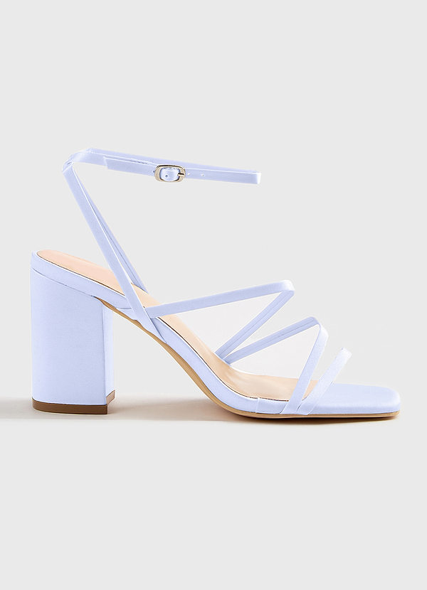 front Matching Color Matte Satin Ankle Strap Block Heel Sandals