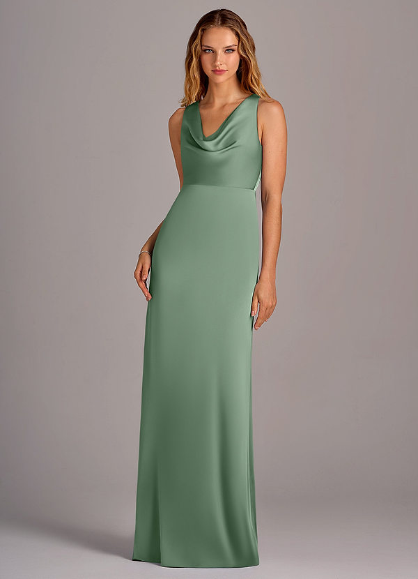 Azazie Wrenlee Bridesmaid Dresses Matcha A-Line Stretch Satin Dress image1
