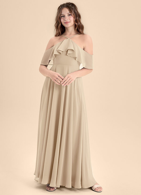 Azazie Tessabelle Junior Vestido de Champán de Gasa de Corte En A con Vestidos sin tirantes image1