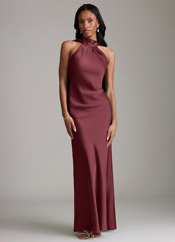 Azazie Cassiana Bruidsmeisjes Jurken Jurk van Stretch Satijn met Zeemeermin Geplooid Merlot image1