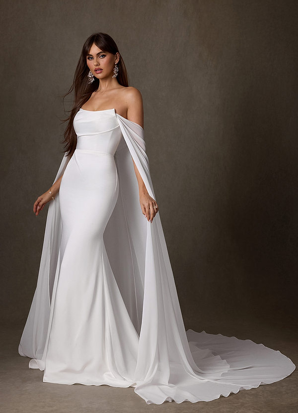 Azazie Jennet Wedding Dresses Diamond White Sheath Strapless Crepe Back Satin Dress image1