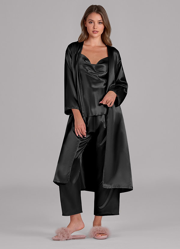 front 새틴 긴팔 3피스 라운지웨어 세트