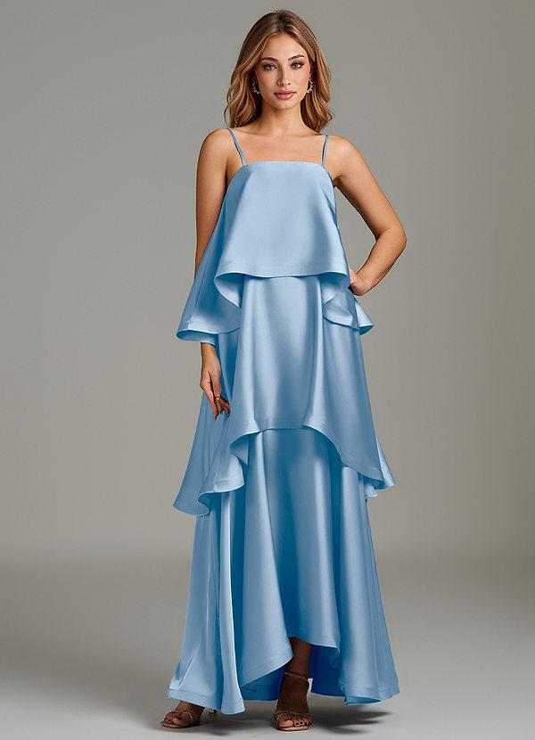 Azazie Azalea Bridesmaid Dresses Powder Blue A-Line Ruched Stretch Satin Dress image1