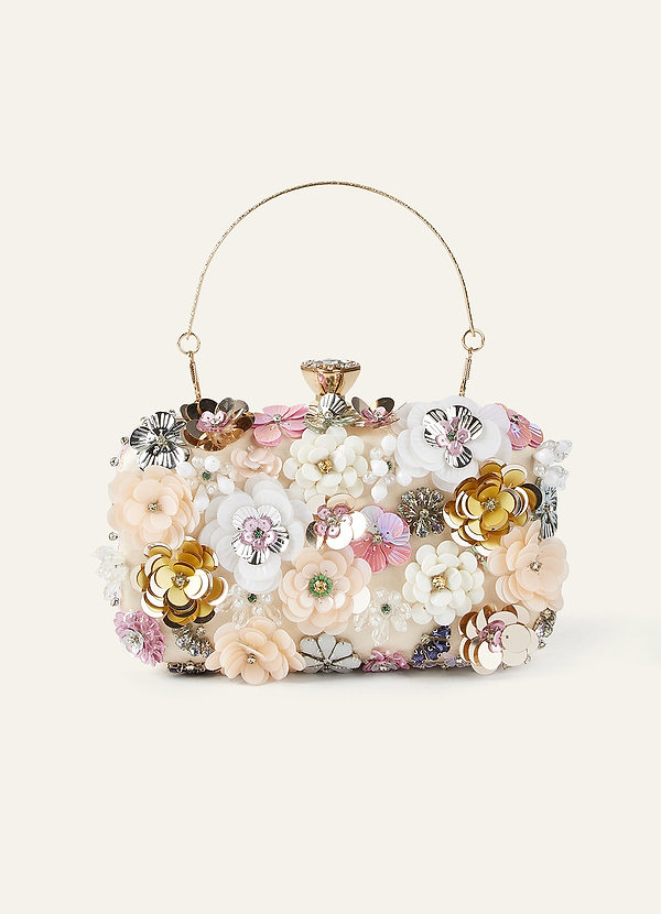front Sequin Flower Embellished Clutch