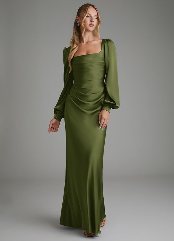 Azazie Brianna Bridesmaid Dresses Olive Mermaid Corset Stretch Satin Dress image1