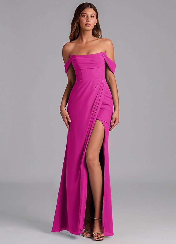 Azazie Johana Bruidsmeisjes Jurken Converteerbaar Jurk van Chiffon met Zeemeermin Off the Shoulder Fuchsia image1