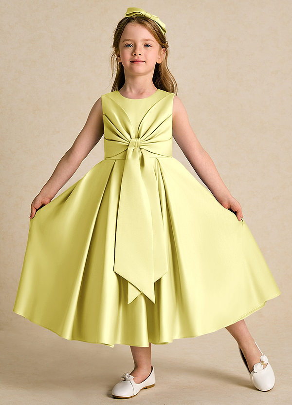 Azazie Lady Blumenkinder Kleider A-Linie Plissee Matte Satin Kleid Zitronensorbet image1