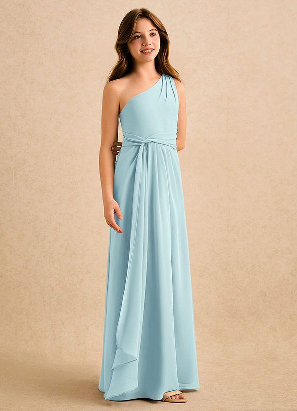 Azazie Tilda Girls Formal Sukienki dla dziewczynek sypiących kwiaty Osłona Jedno ramię Szyfon Długość podłogi Sukienka image1