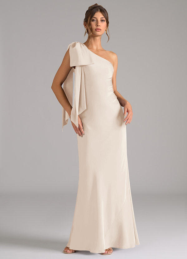 Azazie Capri Bridesmaid Dresses White Alabaster Mermaid One Shoulder Stretch Satin Dress image1