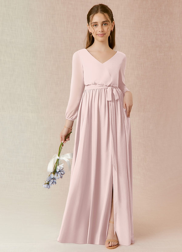 Azazie Angelica Junior Blushing Pink A-Line Pleated Chiffon Dress image1