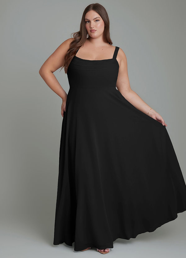 Azazie Shaude Abiti da Damigella Abito A-Line in Chiffon Plissettato Nero image1