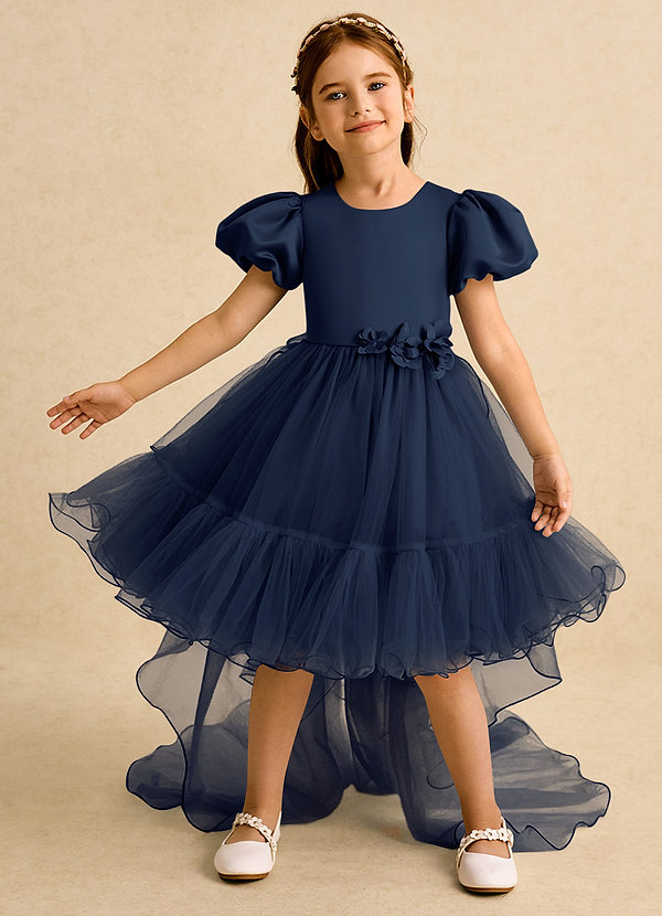 Azazie Cocoa Abiti da Ragazza di Fiori Abito Principessa in Tulle Plissettato Marino Scuro image1