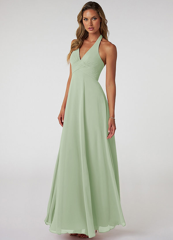 Azazie Tessie Bridesmaid Dresses Dusty Sage A-Line V-Neck Pleated Chiffon Dress image1