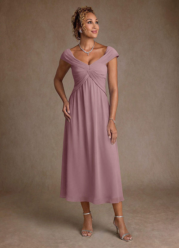 Azazie Mirta Suknie dla Matki Panny Młodej Linia A Pofałdowany Kwiatowe wypalenie Długość herbaty Sukienka image1