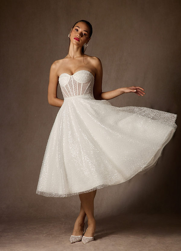 Azazie Nicolette Wedding Dresses Diamond White A-Line Strapless Beading Dress image1