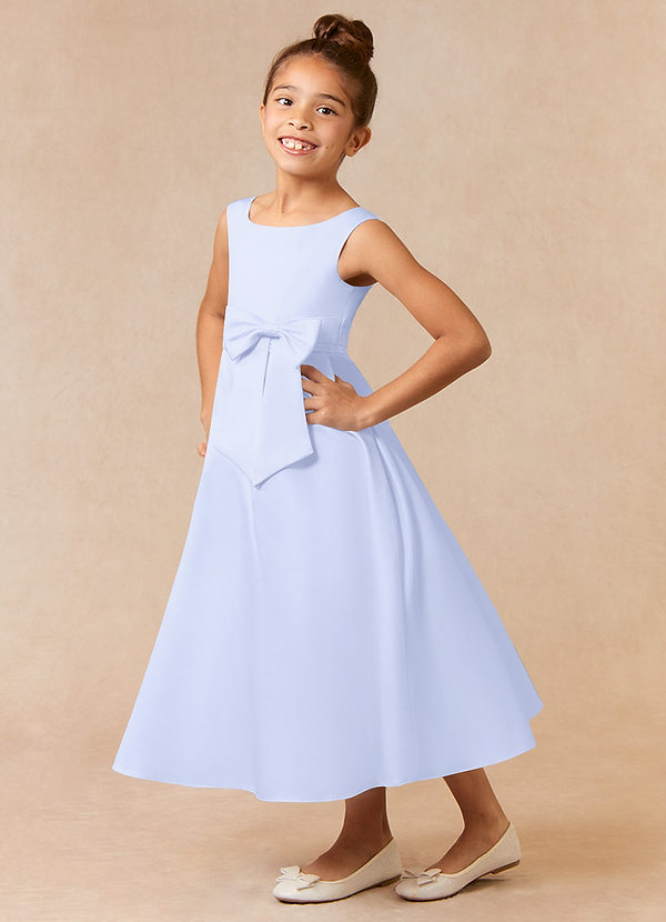 Azazie Lindy Flower Girl Dresses Lavender A-Line Pleated Matte Satin Dress image1