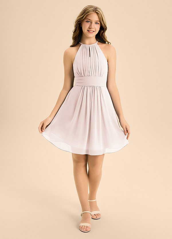 Azazie Bonnie Junior Rose Petal A-Line Pleated Chiffon Dress image1