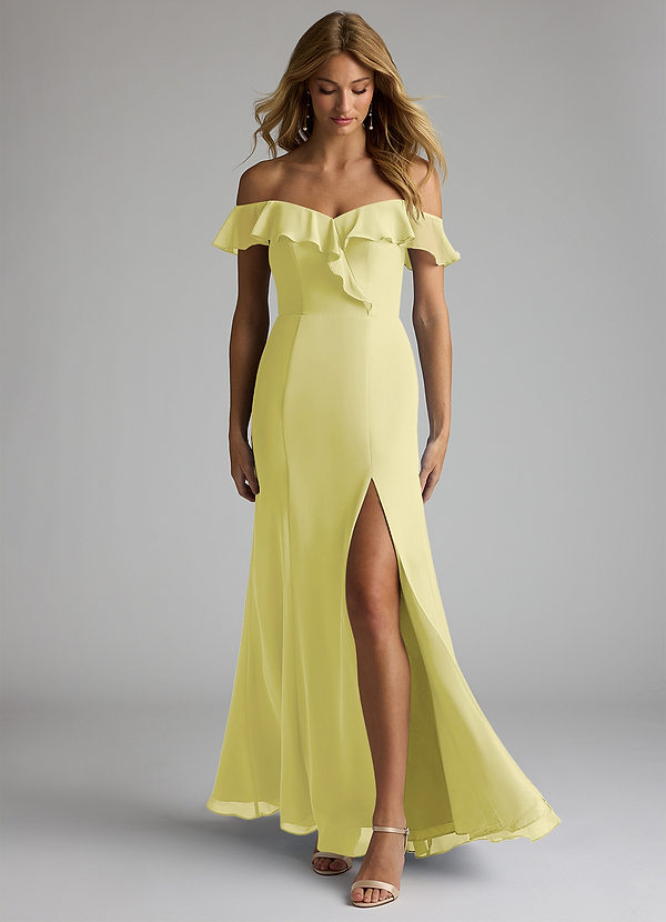 Azazie Sophie Bridesmaid Dresses Lemon Sorbet A-Line Off the Shoulder Chiffon Convertible Dress image1