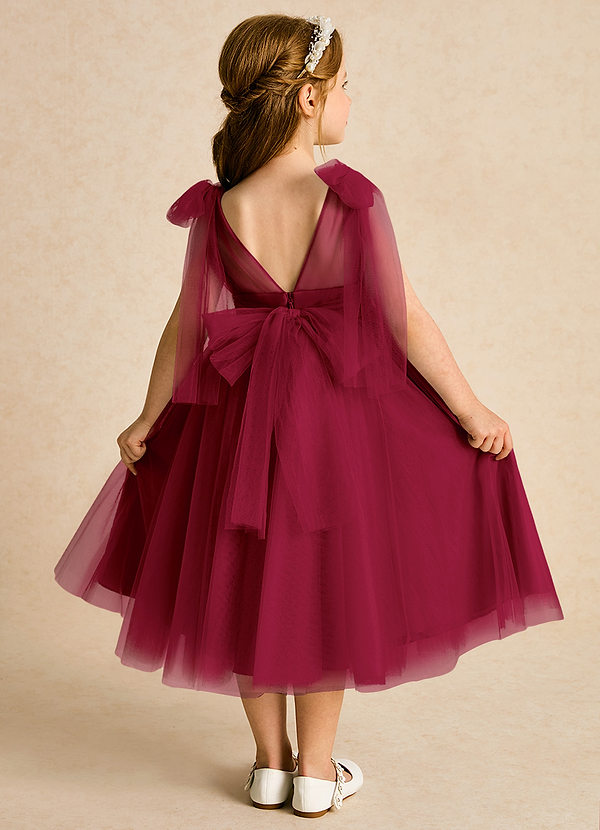 Azazie Dori Robes de Fillette d'Honneur Robe Trapèze en Tulle Rayé Bourgogne image1