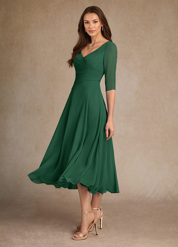 Azazie Durant Mother of the Brides Dresses Dark Green A-Line Pleated Chiffon Dress image1