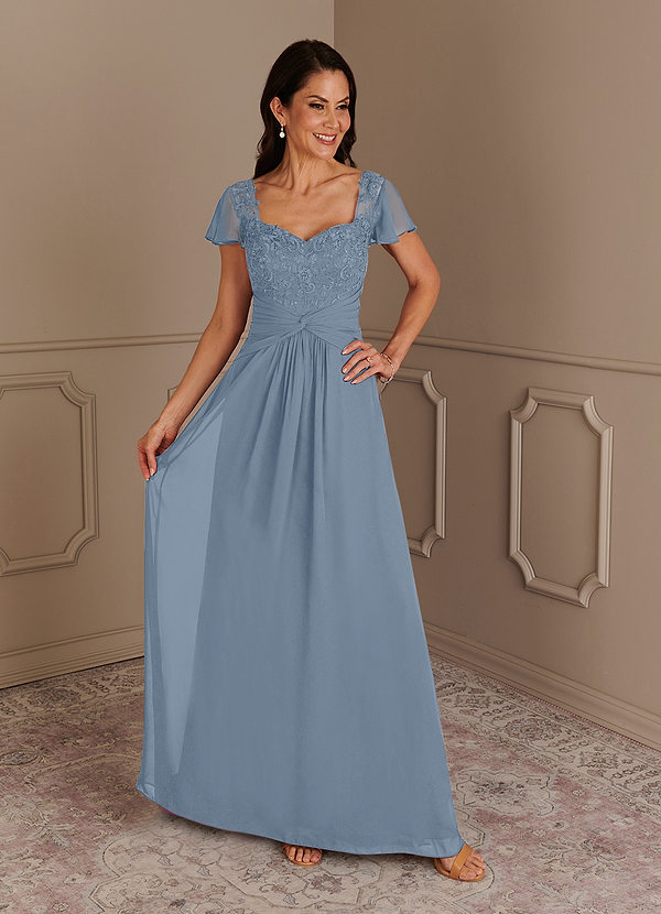 Azazie Gwenyth Brautmutterkleider A-Linie Spitze Chiffon Kleid Staubblau image1