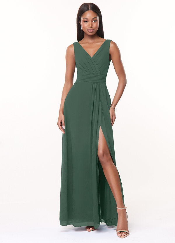 Azazie Karina Bridesmaid Dresses Sea Moss A-Line Pleated Chiffon Dress image1