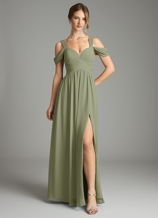 Azazie Lianne Bridesmaid Dresses Pistachio A-Line Off the Shoulder Chiffon Dress image1